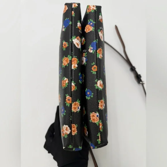 Coach F57628 Floral Double Zip Crossbody Bag Black Multicolor Floral - Picture 6 of 9